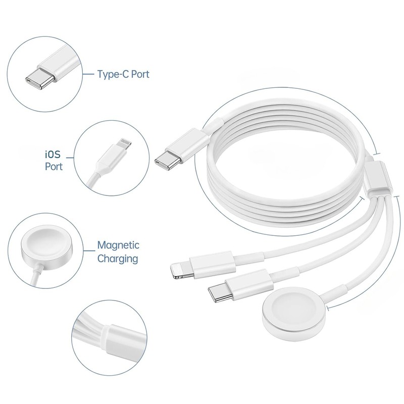 3 in 1 Magnetic Fast Charger USB-C Cable for iWatch 10/9/8/7 iPhone 5~17 Series gallery