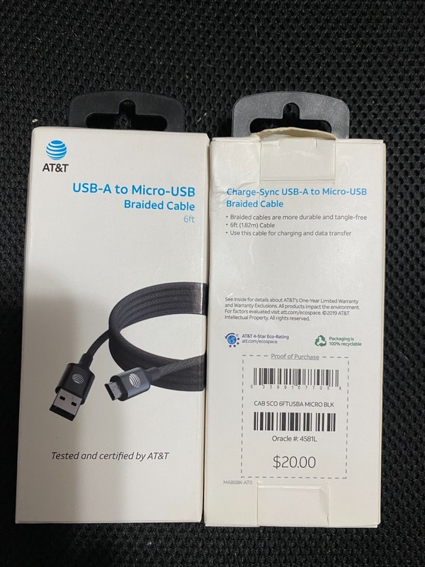 Set of 2 AT&T 6-foot Braided Micro USB Cable – Black