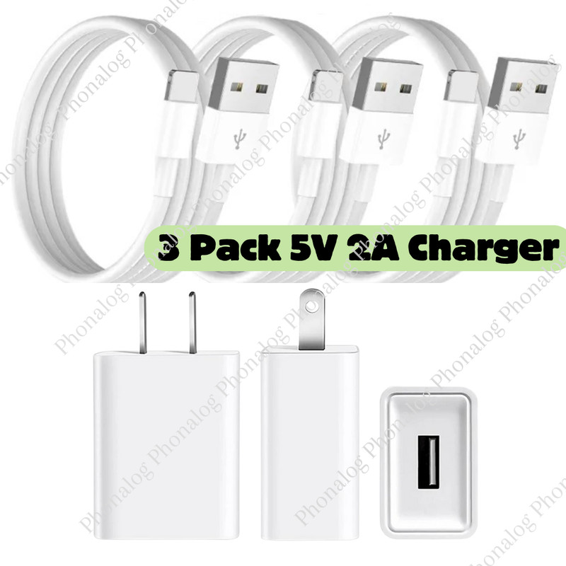 3X Lot USB Wall Charger Block Fast Charging Cable For iPhone 6 7 8 X 11 12 13 14