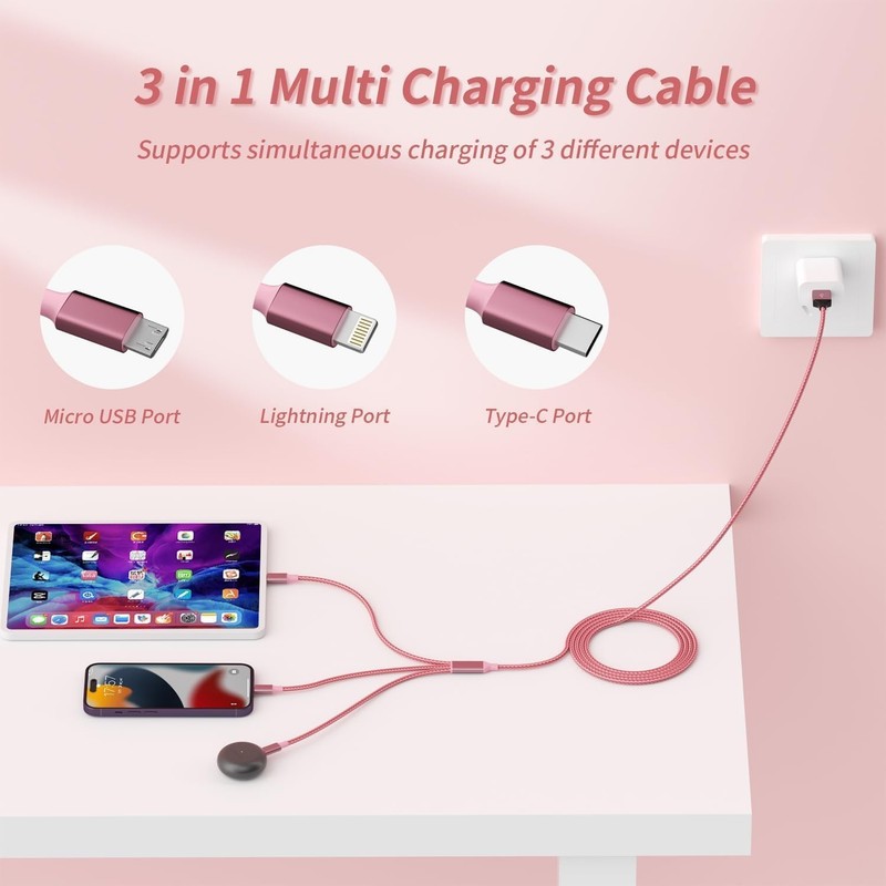 4Ft 3-In-1 Multi Fast Charging Cable with Type C Micro USB Connectors, 2 Pack gallery