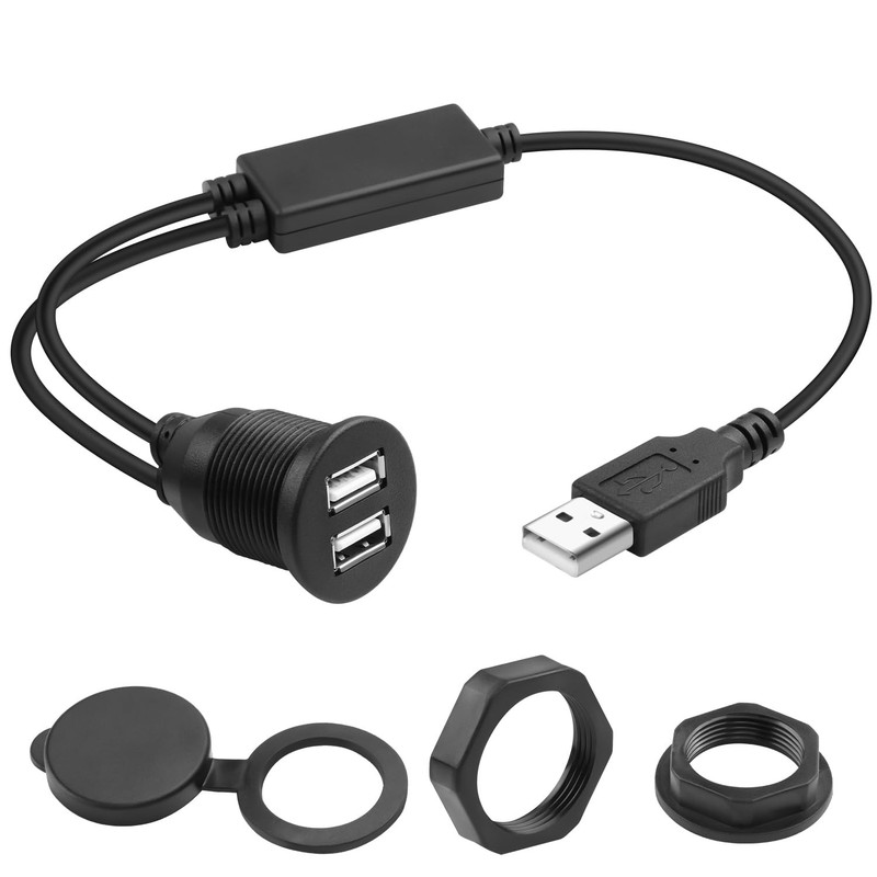 USB 2.0 Flush Panel Mount Extension Cable 1 to 2 Splitter 480Mbps 13.8 Inch