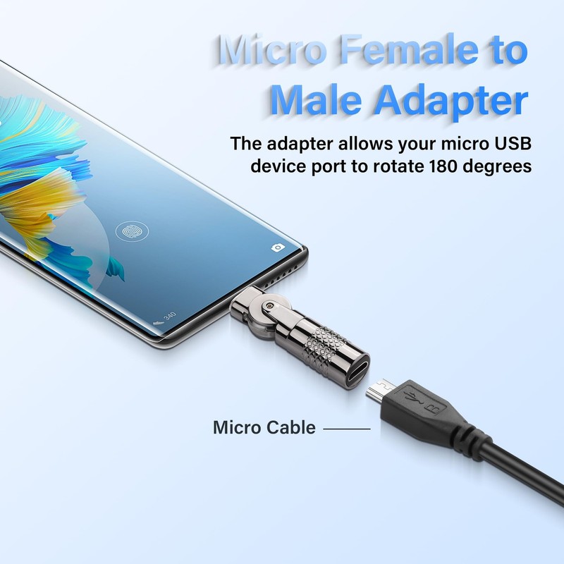 2 Pack Micro USB Adapter Micro 5Pin Female to Male Connector 180 Degree Rotat... gallery
