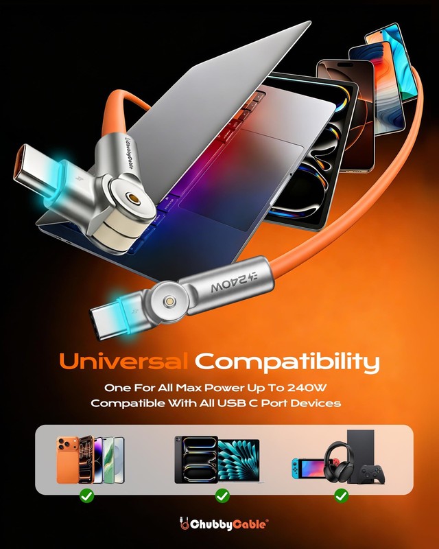 Chubby RotateX 240W Dual 180° Rotating Fast Charging Cable with LED Light Sof... gallery