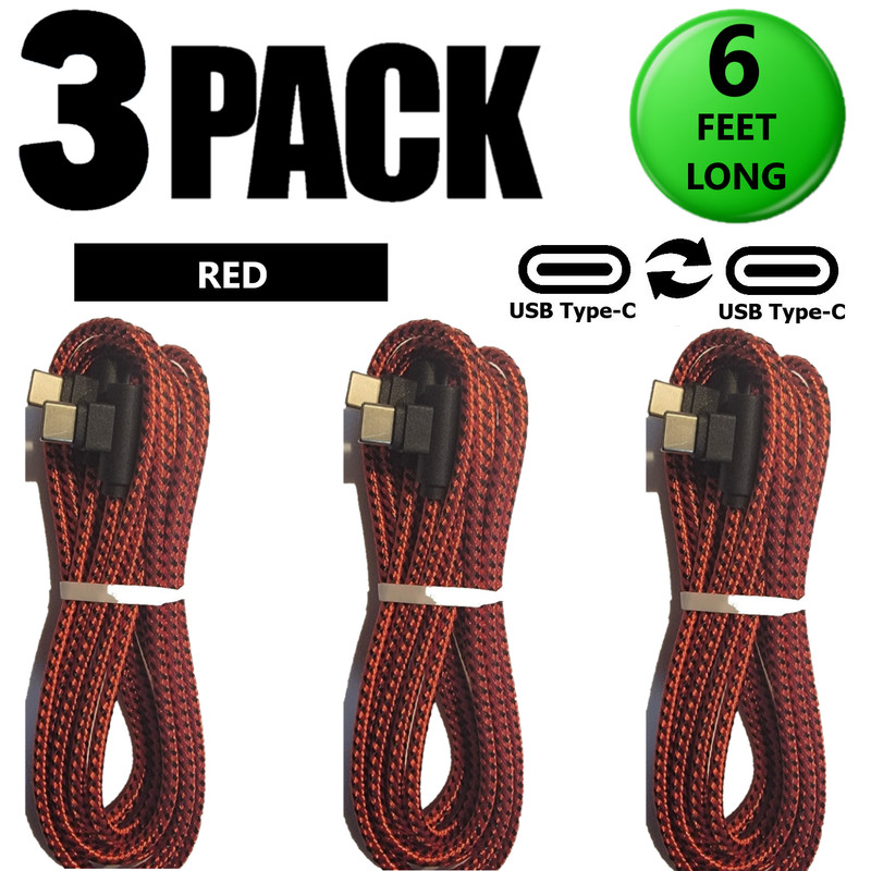 3 Pack USB C 6ft 90 Degree Angle Fast Cable Charger Nylon Braided USB Cord Long