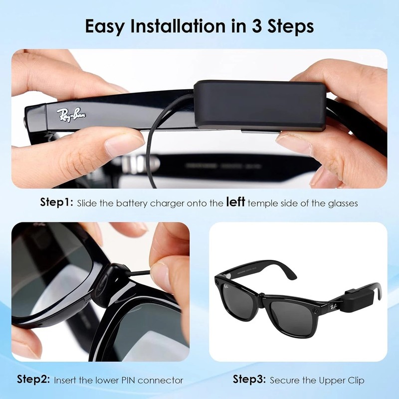 Battery Charger for Ray-Ban Meta Gen 2, Ray-Ban Meta (2023) Wayfarer/Skyler/Head gallery