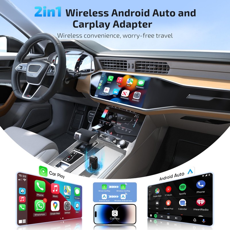 ByteWave Wireless Android Auto & CarPlay Adapter 2in1 Converts Wired to Wirel... gallery