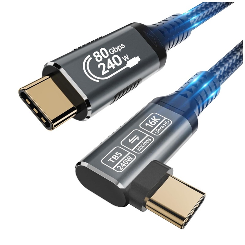 Reliable 3.3ft USB C Cable 80Gbps Right Angle 240W Charging