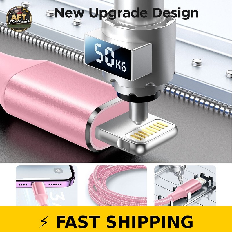 XUDUO 10FT iPhone Charging Cables 3 Pack - Pink gallery