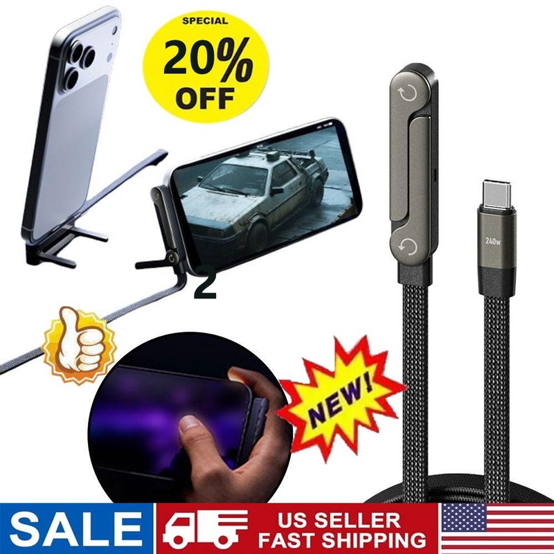 240w Fast Charging Foldable Bracket DataCablewith Built-in Holder Black USA