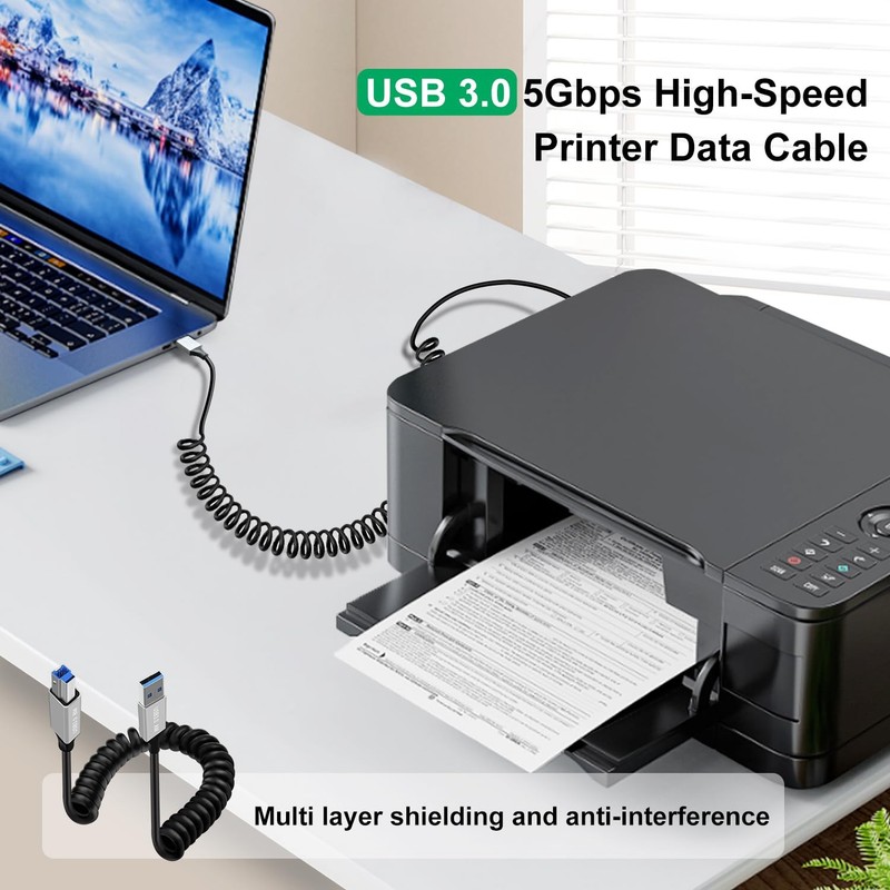 0.8m Coiled USB 3.0 Type A to B Male Printer Scanner Hard Drive Cable Cord gallery