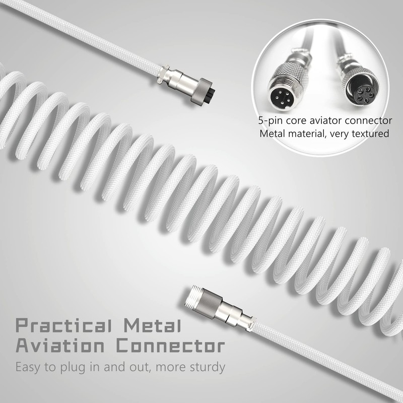 Coiled Keyboard Cable - Detachable Aviator Coiled Cable White gallery