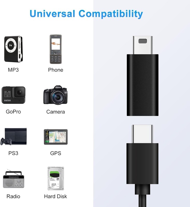 USB C to Mini USB Adapter (2 Pack), USB-C Female to Mini USB Male Adapter, Alumi gallery