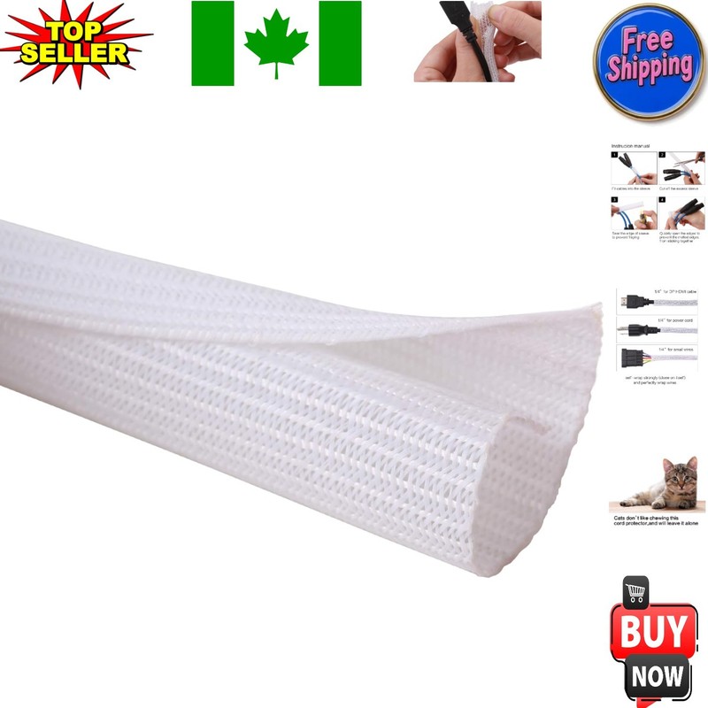 Self-Adhesive 10ft Cable Sleeve – Easy Load 1/4″ Wide Tube for Organizing Wires