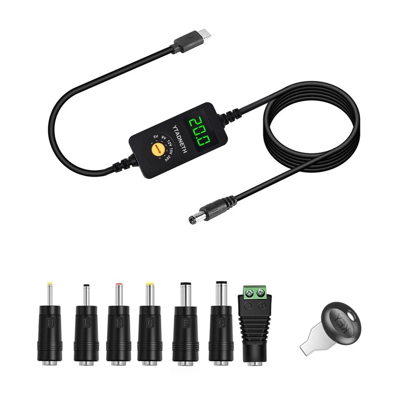 Universal USB to DC Adapter, Barrel PD Trigger Cable, USB-to DC 5V 9V 12V 15V…