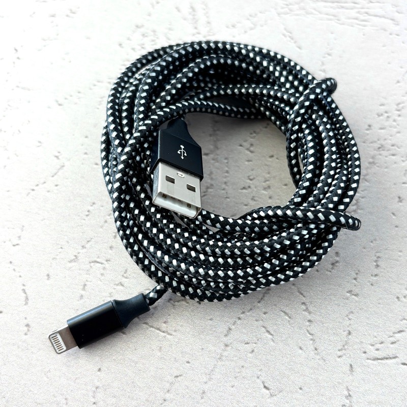 USBA to Lightning Charging Cable – Braided – MFi Certified- 9FT – Black White