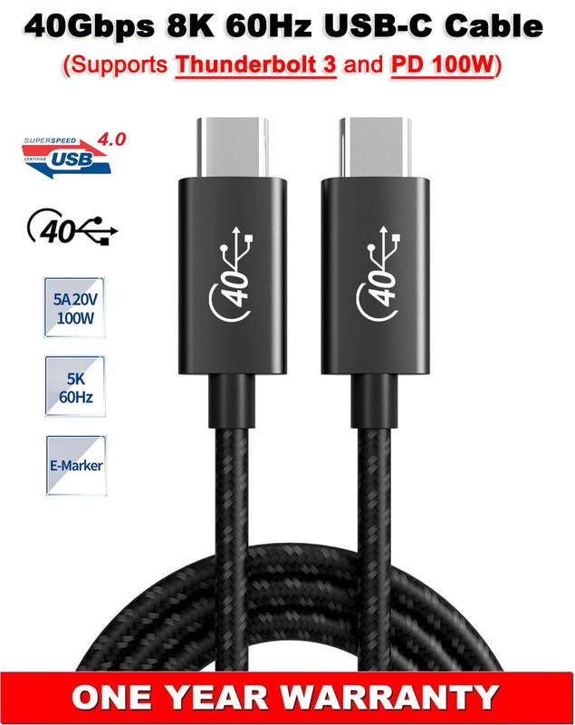 40Gbps USB-C USB3.2 USB 4.0 Cable 8K@60Hz PD 5A 100W For Alienware M15 R7 Laptop