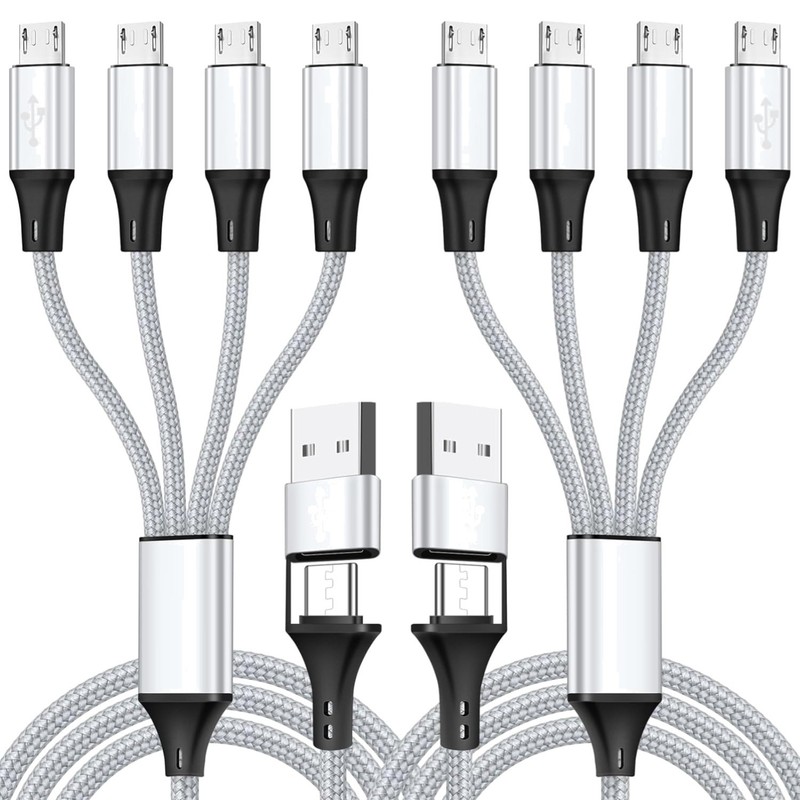 Micro USB Cable 4-in-2 Multi USB Splitter Charging Cable 2Pack 4Ft