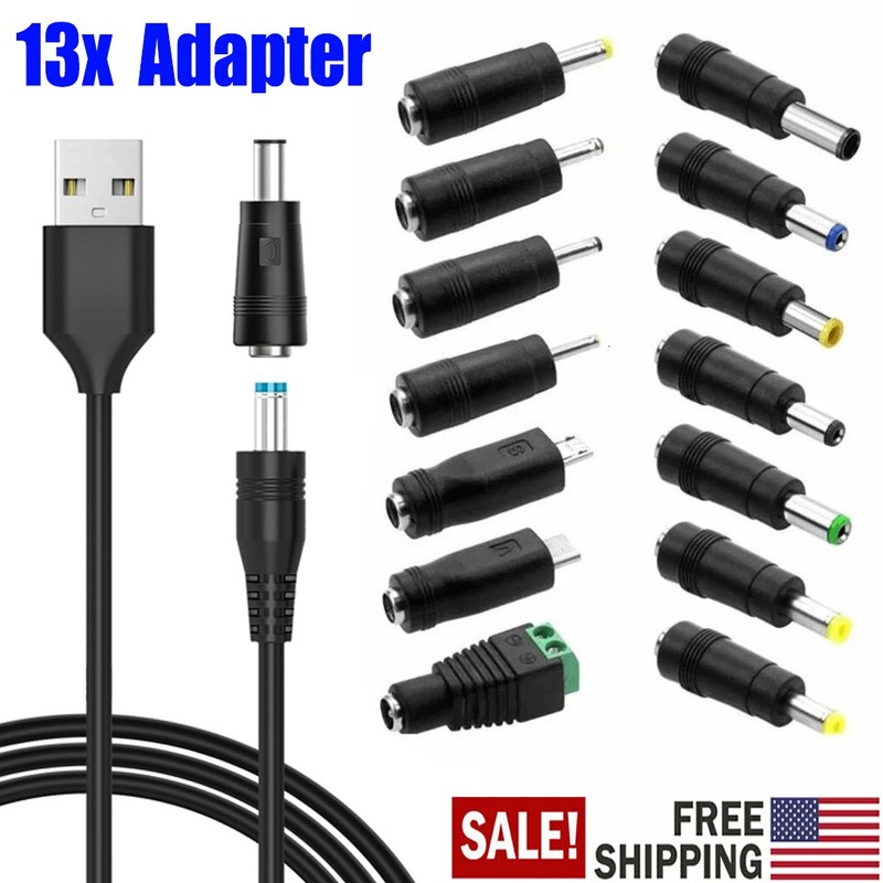 USB to DC 5V Power Cord, Universal DC 5.5×2.1mm Cable with 13 Connectors Adapter