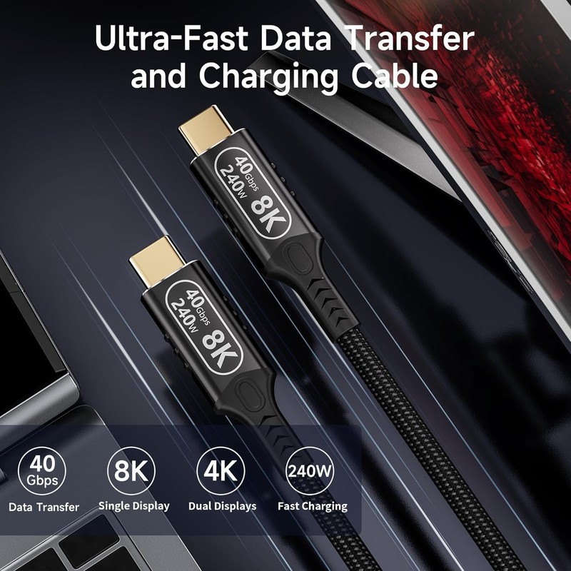 High-Speed USB-C 10FT Charging Cable - Supports 8K Video & 40Gbps Data Transfer gallery