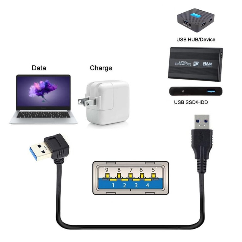 USB 3.0 Angled Type-A Male to Straight Male 5Gbps Data Cable 90 Degree 40cm gallery