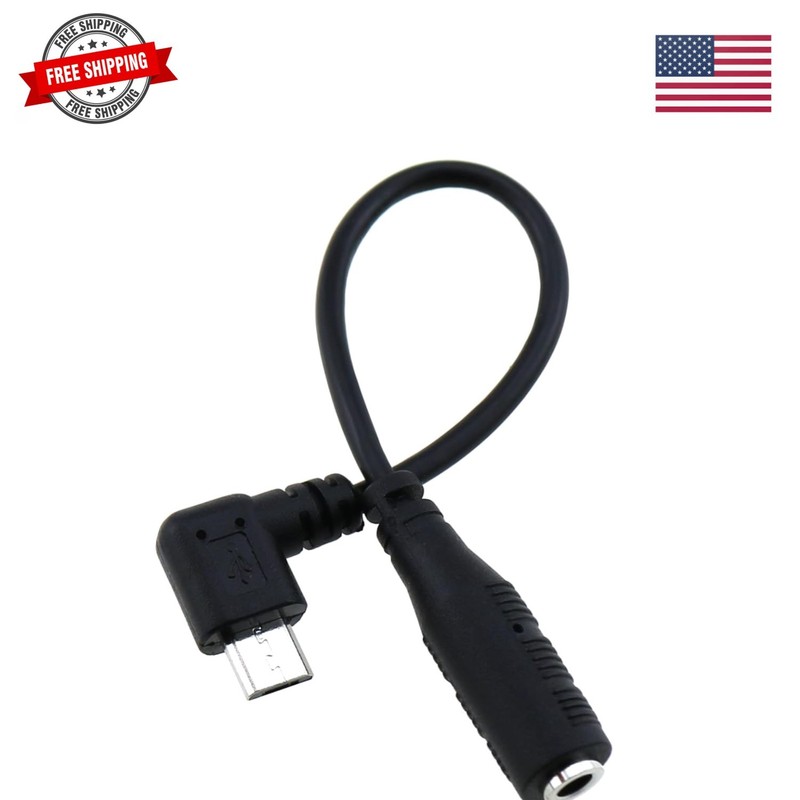 Audio Adapter Cable Black Micro USB to 3.5 Female Audio Elbow Adapter Cable f...