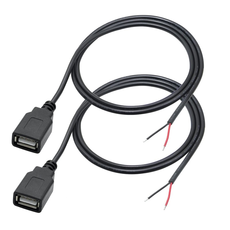 2Pcs USB A Female Plug 2Pin Bare Wire,1M/3FT USB 2.0 Female Pigtail Open End ...