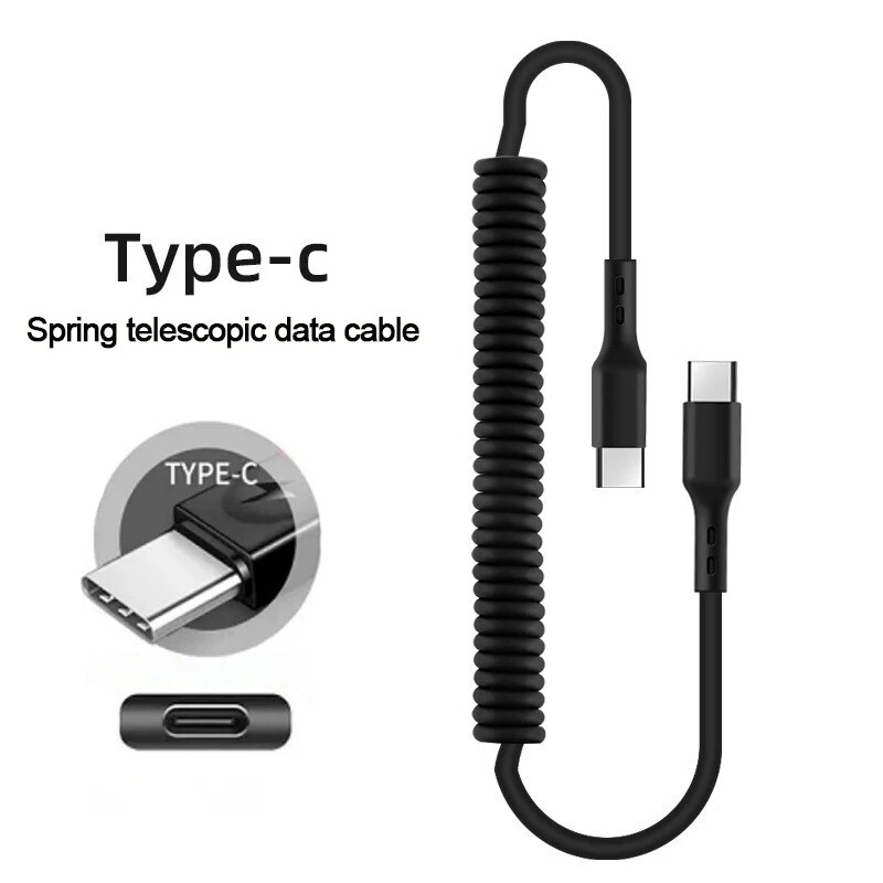66W 5A Type C To Type C Cable Fast Charging Spring Pull Telescopic Cord Cable
