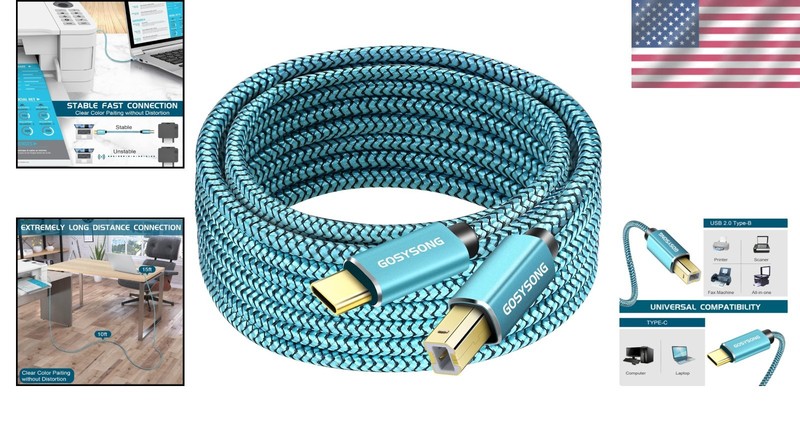 10ft High Speed USB C Printer Cable - Nylon Braided for Durability & Efficiency gallery