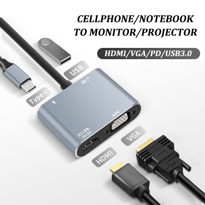 4-in-1 Type C to HDMI & VGA & USB C Adapter - Dual Monitor Mini Converter Cable gallery