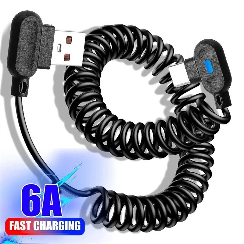 6A Fast Charge Spring USB C Cable Elbow Quick Charge for Samsung Xiaomi Huawei