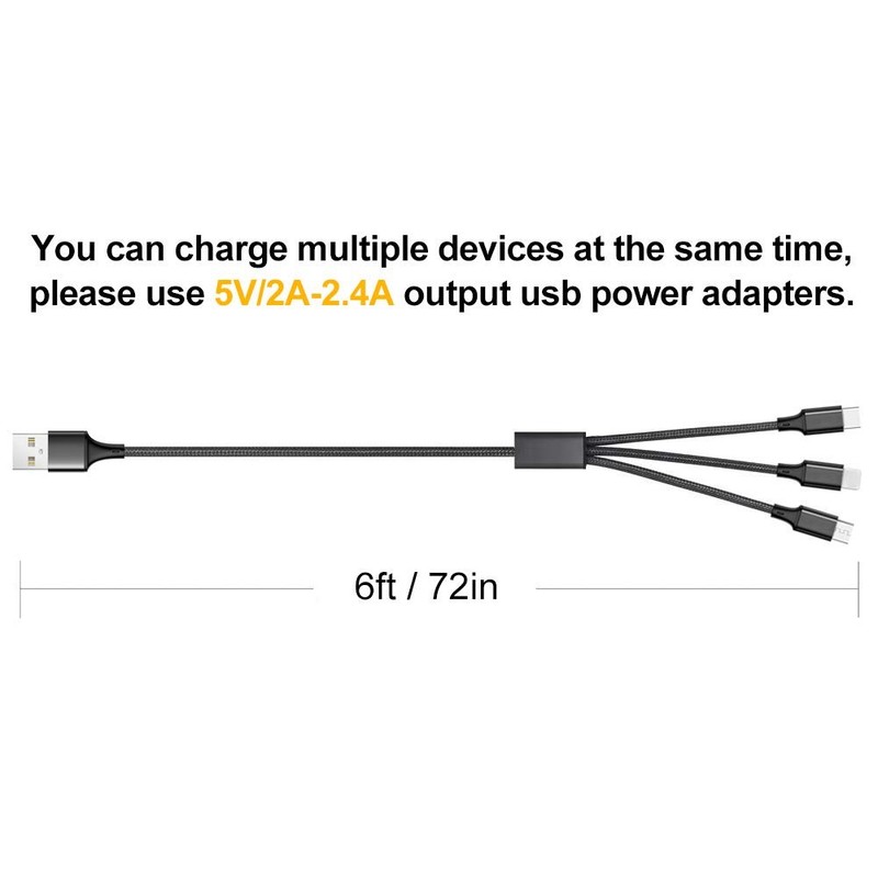 Multi Charging Cable, 6FT 2Pack Multi Charger Cable Universal 3 in 1 Multiple... gallery