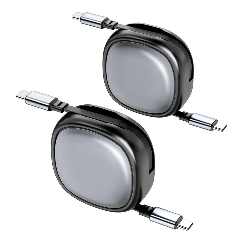 USB C Retractable Cable to USB C Fast Charging Cable 60W 4-Stage Length 2 Pack