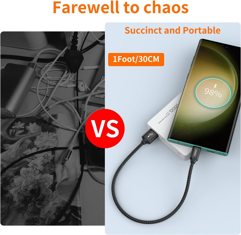 Short USB C Cable (0.5Ft 3-Pack), USB a to Type-C Charger Cord 3.1A Fast Chargin gallery