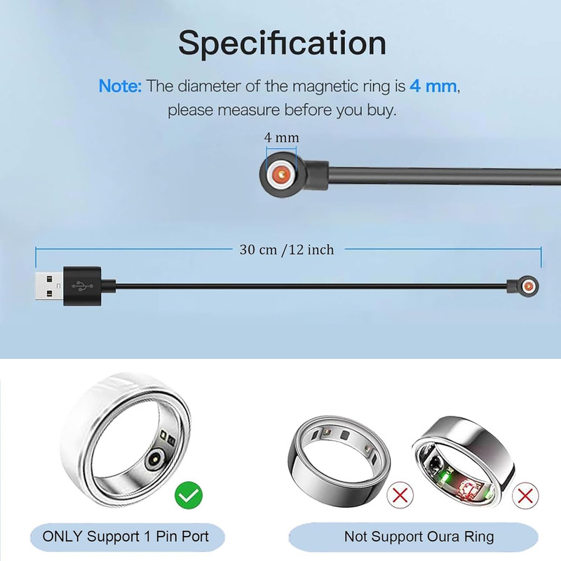 2 Pcs Magnetic Smart Ring Chargers Replacement Charger Cord for 4 Mm Suitable fo gallery