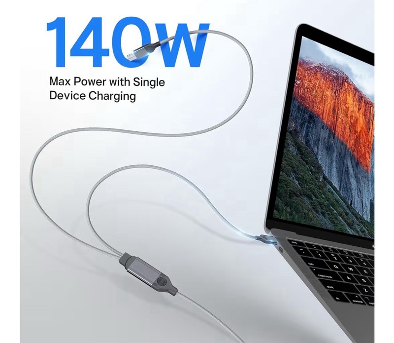 TIPSEAN Gray USB C~USB C 2-in-1 cable of 140 W maximum, fast charging cable gallery