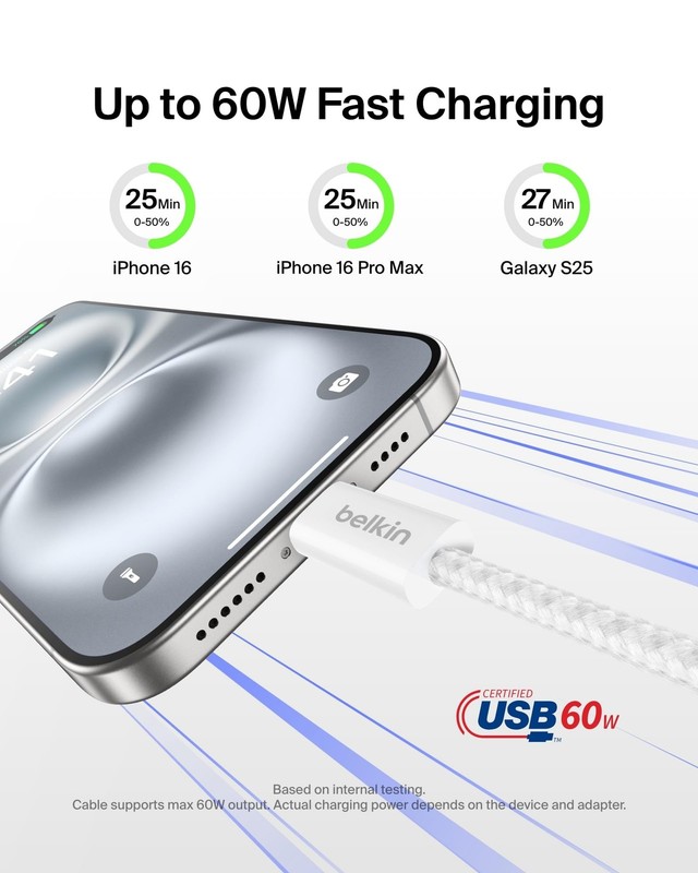 2-Pack USB C to C Cable 3.3ft 60w Type C Fast Charging Power Charger Cord Set gallery