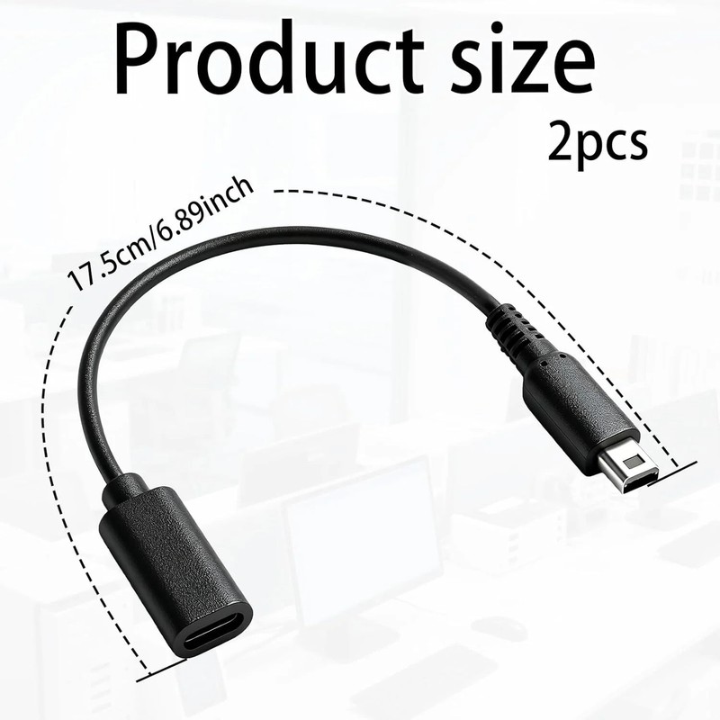 2pcs USB Type-C to 3DS Charging Cable Adapter, Type C Charger Cord Compatible wi gallery