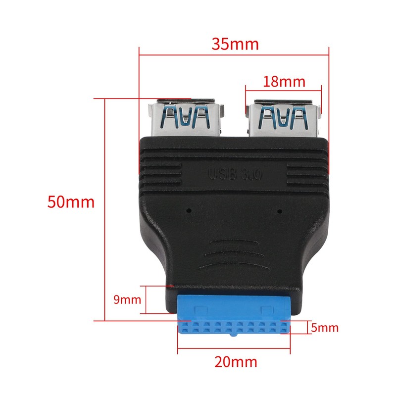 19Pin to USB3.0 A Adapter, Dual USB 3.0 A Female Ports Motherboard Flat Adapt... gallery