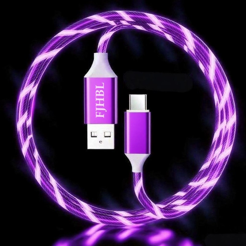 FJHBL USB A to USB C Cable with Purple LED Light Strip, Suitable for Almost A...