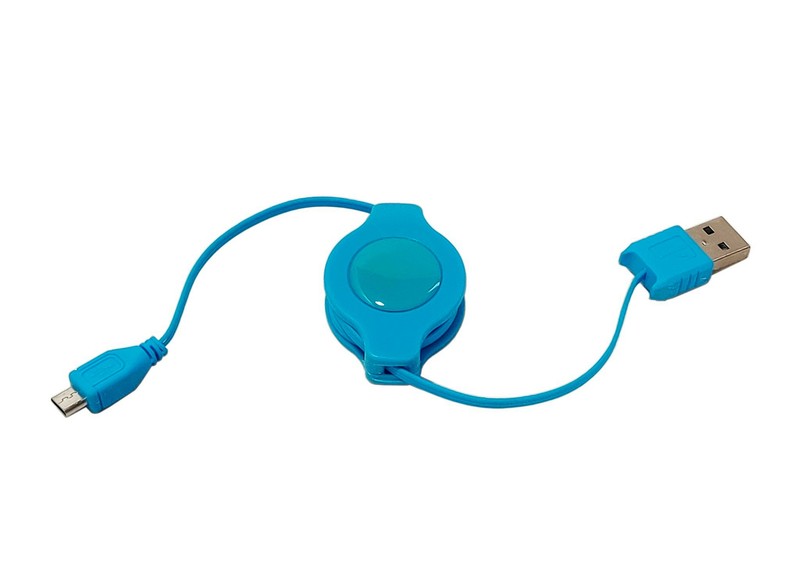 NEW Funtech Retractable BLUE Phone Charge Sync 0.8m Micro-USB Cable gallery