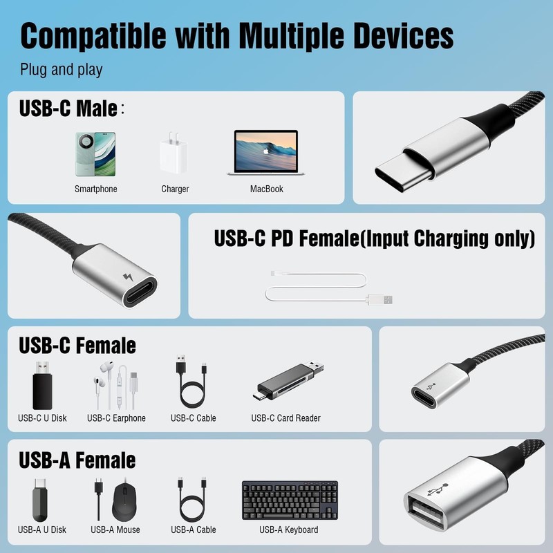 USB C Splitter Adapter Y Cable - Type C to 2 USB-C & 1 USB-A Ports, Data Transfe gallery