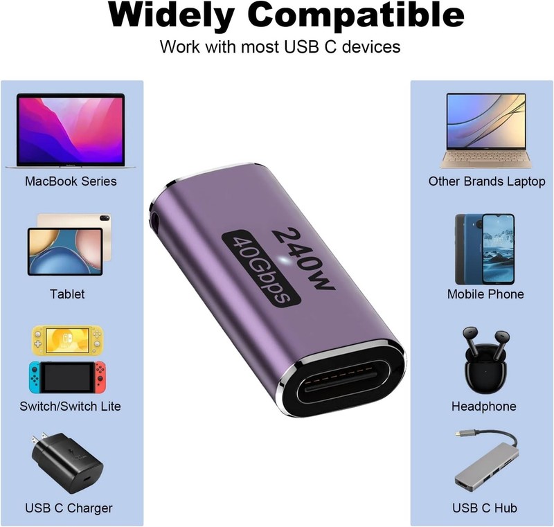 240W USB C Adapter 2 Pack - 40Gbps Fast Charging & 8K Video Output Connector gallery