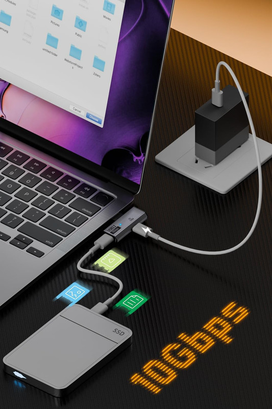 Dual USB C Headphone Adapter with 100W Charging Port, 2-In-1 USB Type C Splitter gallery
