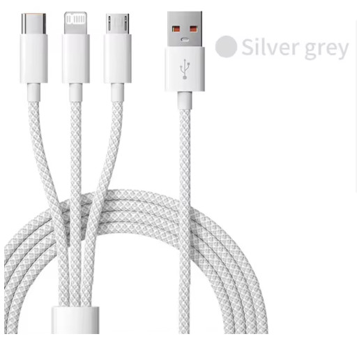 66W 3 In 1 Fast Charging Cable 6A Micro USB Type C Data Cable For Xiaomi Charger