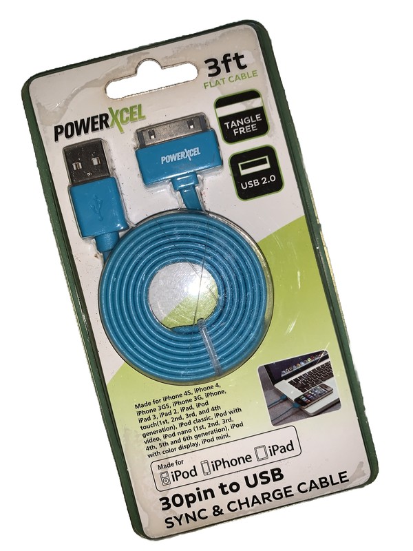 PowerXcel BLUE 30pin to USB Sync & Charge Cable 3 ft For iPod iPad iPhone