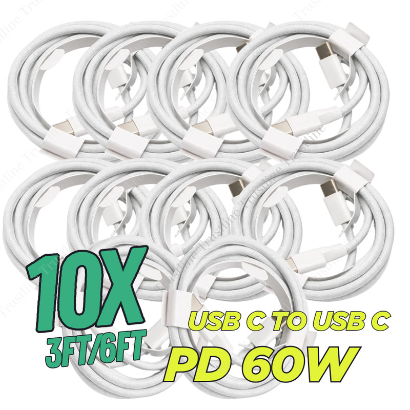 10X 20V 3A Braided USB C to USB C Cable PD 60W Cord For iPhone17 16e 15 Samsung