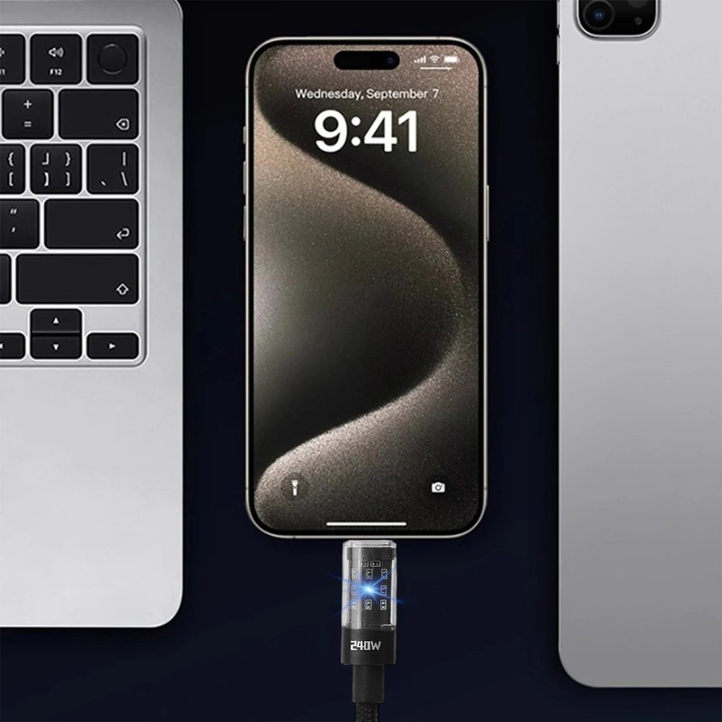 240W USB C Fast Charging Cable Nylon Braided LED Display Charger Cord gallery