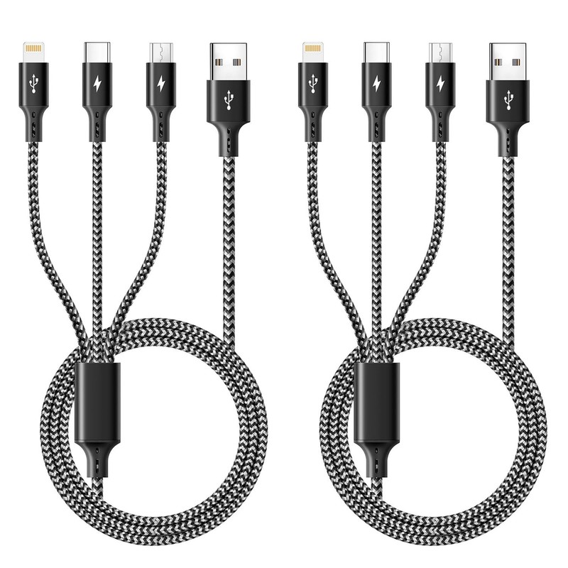 3-in-1 Multi USB Charging Cable (Type-C, Micro, Iphone Cable) (2, 3 Pack) 4Ft