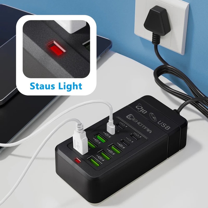 EU UK US Plug Multiple Rapide USB Charger Power Adapter 1.2M Extension Cord 6 US gallery