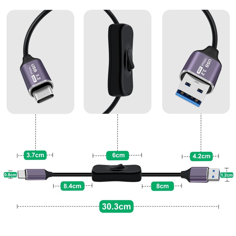 USB A to USB C Cable with Switch 3A 60W USB 3.2 Gen 2 Cable 10Gbps High Speed... gallery
